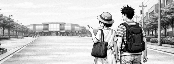 駅に向かう二人のイラスト